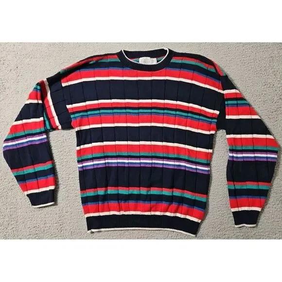 Cape Isle Knitters Men's Large Sweater Vintage Color Block Large Chunky 90s - Picture 1 of 7